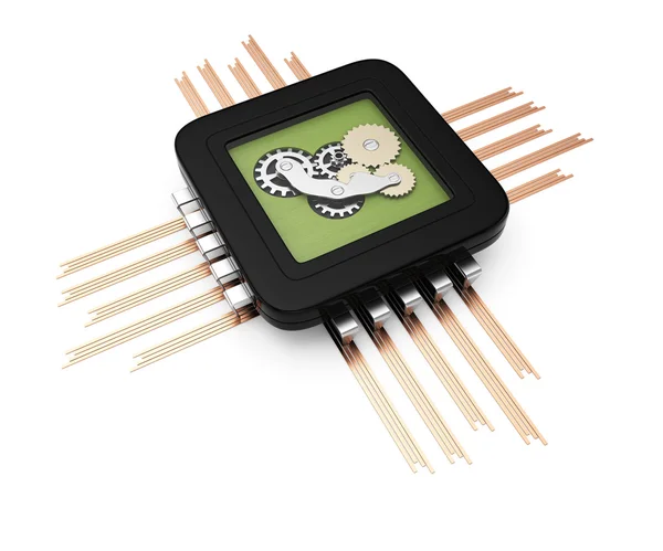 Chip de computador com engrenagens — Fotografia de Stock