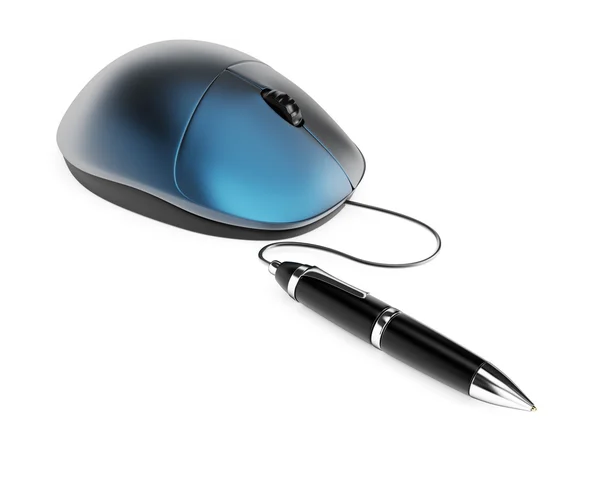 Computer mouse with pen — Stock Photo, Image