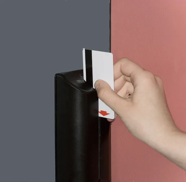 Door opening by means of magnetic card — Stock Photo, Image