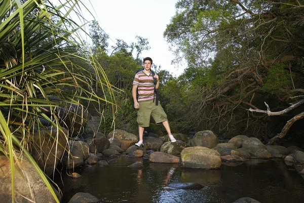 Young Boy Standing By Stream — Stock Photo, Image