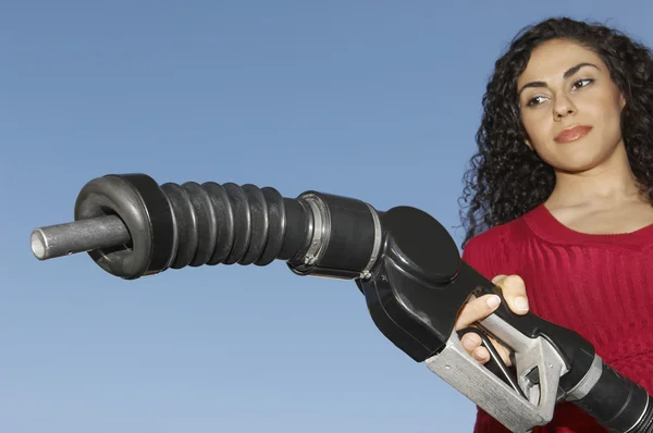 Female Holding Fuel Nozzle — Stock Photo, Image