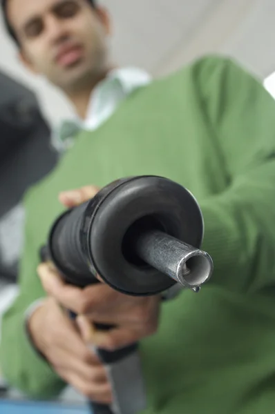 Man Holding Petrol Nozzle — Stock Photo, Image