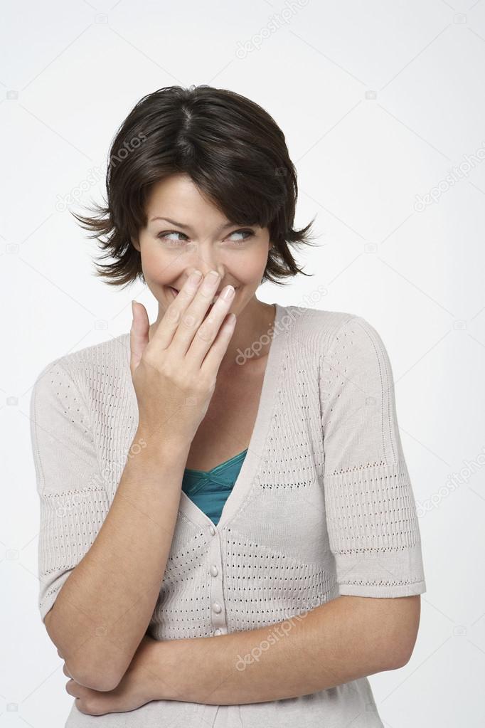 Slim Woman Smiling She Puts Away Stock Photo 2320215127