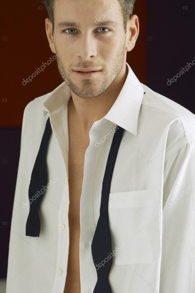 unbuttoned tuxedo shirt