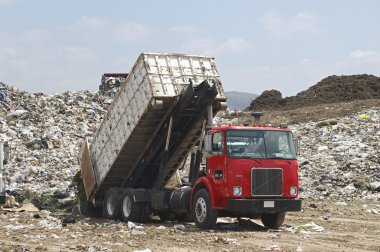 Truck with garbage at dump  clipart