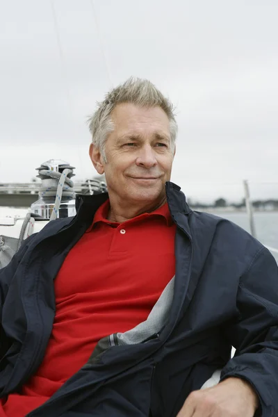 Senior Man Relaxing On Sailboat — Stock Photo, Image