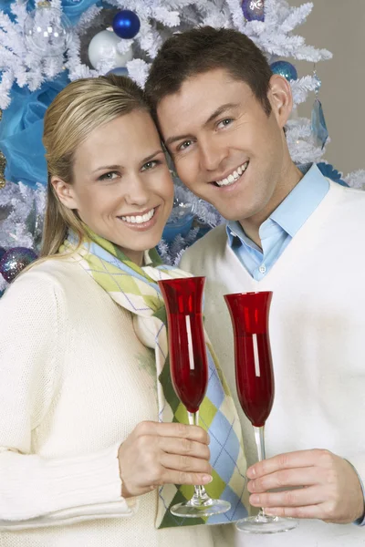 Пара холдингу флейт шампанського — стокове фото