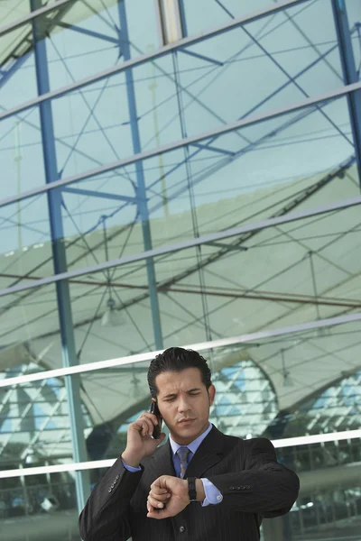 Businessman On Call Checking Out The Time — Stock Photo, Image