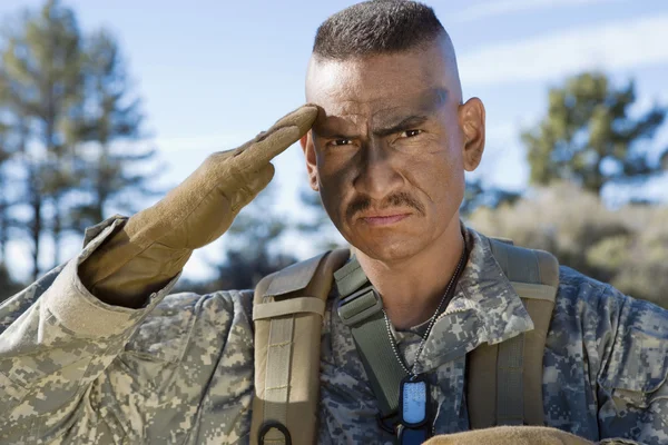 Stående soldat salutera — Stockfoto