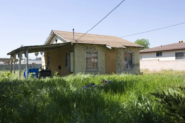 Terk edilmiş evde büyümüş bahçesinde ile — Stok fotoğraf
