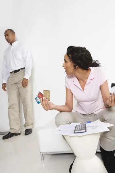 Couple Arguing About Credit Card Bills — Stock Photo