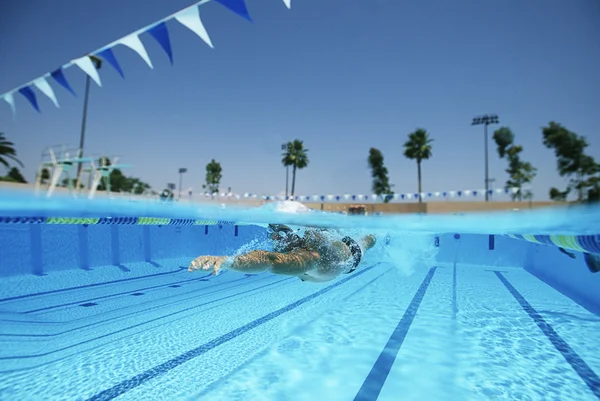 Nadador praticando na piscina — Fotografia de Stock