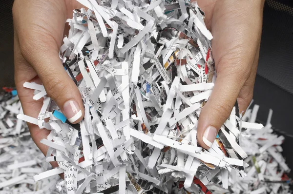 Female Hands With Shredded Papers — Stock Photo, Image