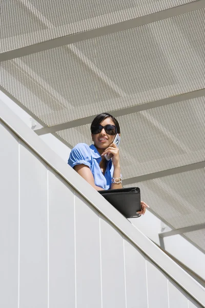 Businesswoman On Call In Office Balcony — Stock Photo, Image
