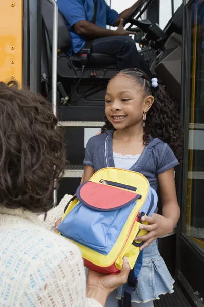 Mother and Daughter On School Bus — Stock Photo, Image