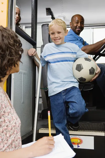 Elementary Student Arriving At School — Stock Photo, Image