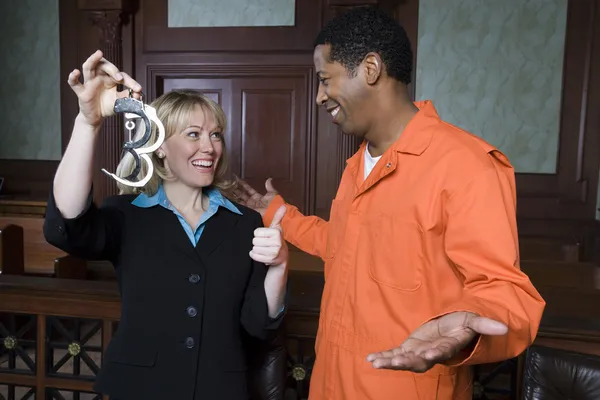 Lawyer And Client Celebrating Acquittal — Stock Photo, Image