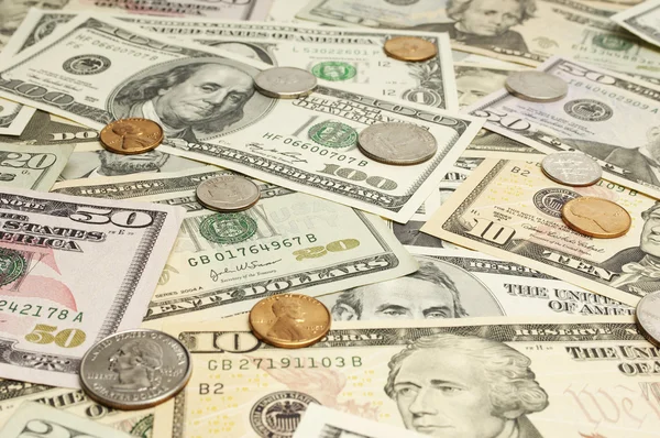 Coins On Dollar Bills — Stock Photo, Image