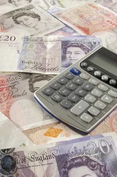 British Paper Currency And Calculator — Stock Photo, Image