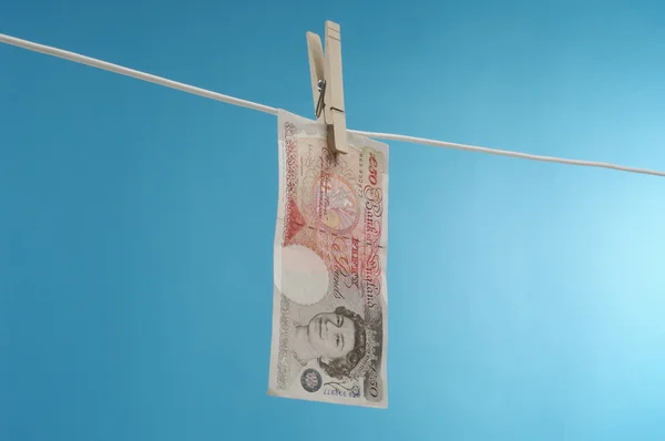 British Paper Currency On Clothesline — Stock Photo, Image