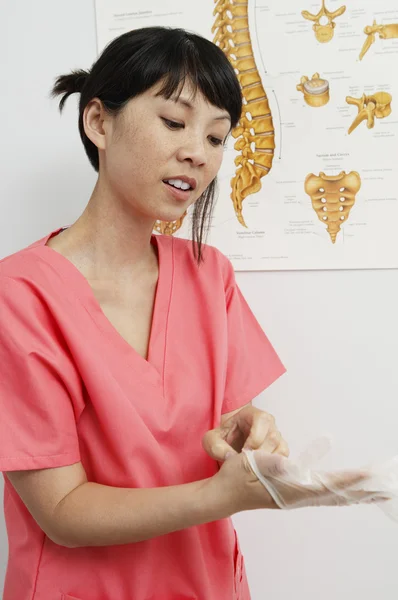 Nurse Wearing Disposable Glove — Stock Photo, Image