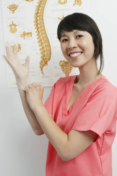 Medical Staff Member Wearing Disposable Glove — Stock Photo, Image