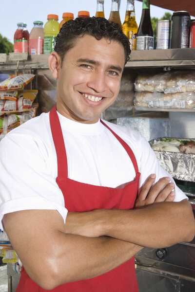 hispanic Salesman in snack bar