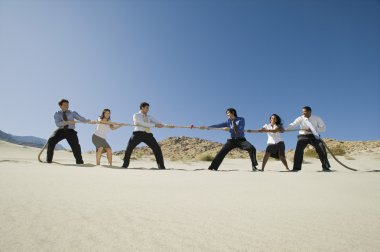 Business Playing Tug Of War In The Desert clipart