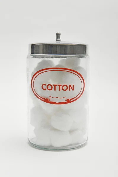 Frasco de bolas de lã de algodão — Fotografia de Stock