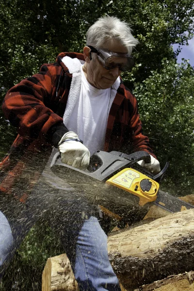 Senior  lumberjack with chainsaw — Stock Photo, Image