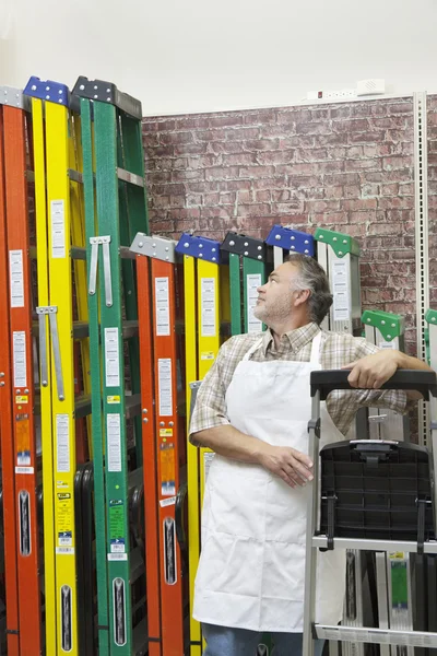 Mature salesperson with ladders — Stock Photo, Image