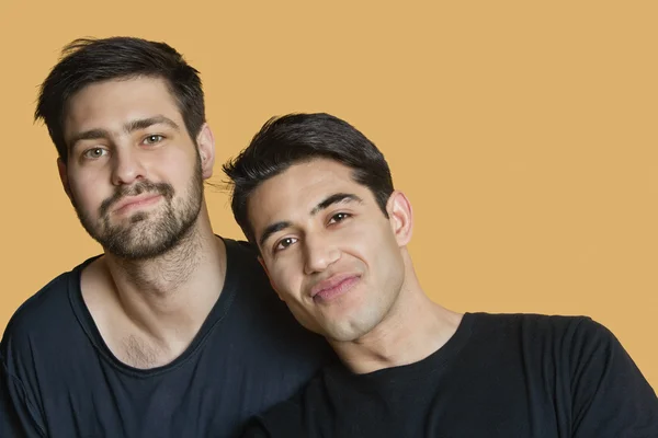 Portrait of young male friends over colored background — Stock Photo, Image