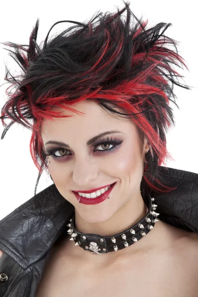 Portrait of beautiful young punk woman with spiked hair — Stock Photo, Image