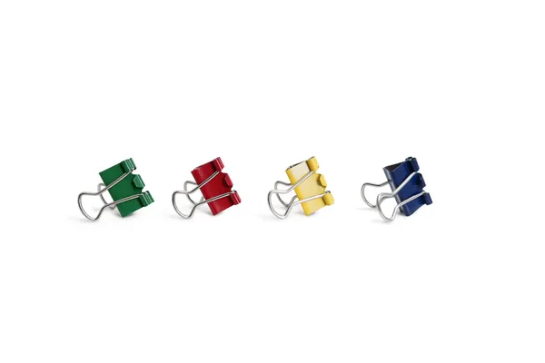 Multicolored bulldog clips over white background — Stock Photo, Image