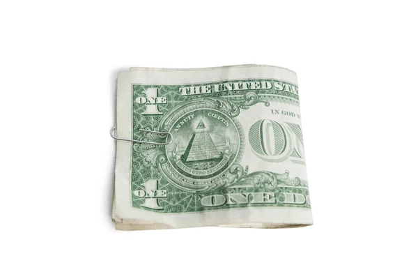 Close-up of paper dollars in clip over white background — Stock Photo, Image