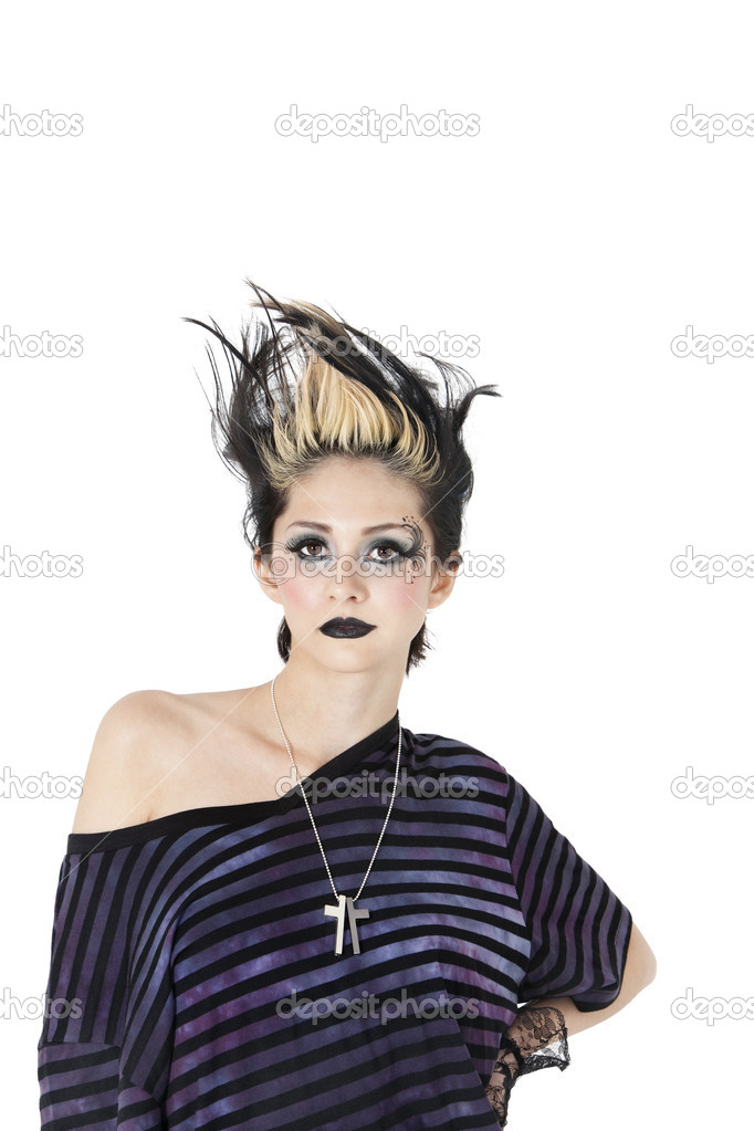 Portrait of a gothic woman with spiked hair over white background