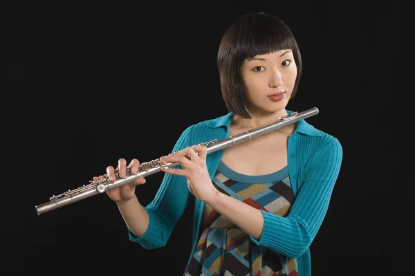 Young Korean Woman Holding Flute — Stock Photo, Image