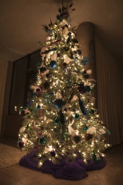 Christmas tree lit — Stock Photo, Image