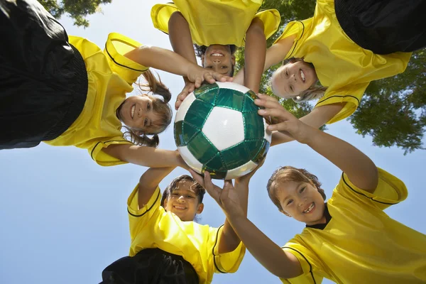 Players Holding Soccer Football — Stock Photo, Image