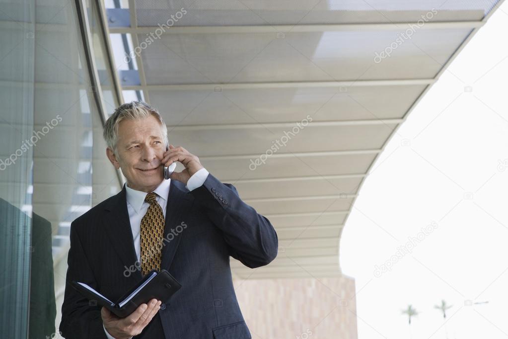 Businessman With Day Planner While On Call