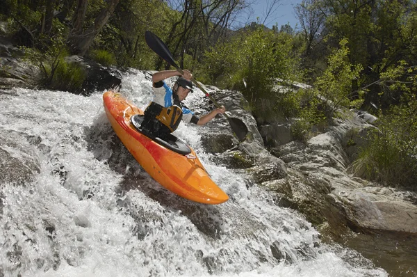 Man Kayaking On Mountain River — Stock Photo, Image