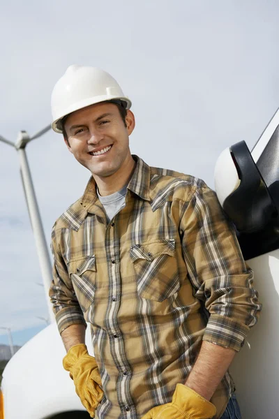 Happy Engineer At Wind Farm — Stock Photo, Image