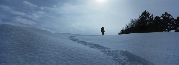 Persona caminando en la nieve — Foto de Stock