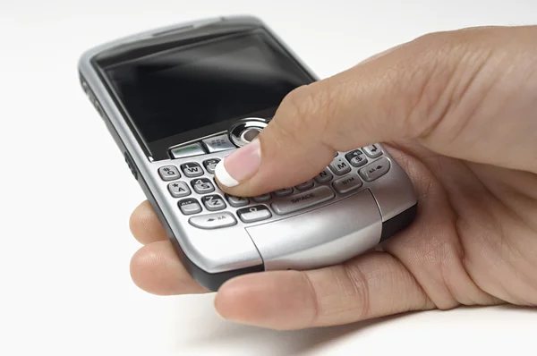 Hand Pressing Buttons On Cellphone While Messaging — Stock Photo, Image