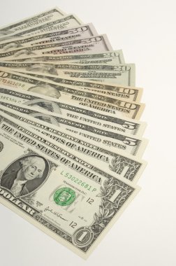 Beyaz arka plan üzerinde düzenlenen dolar