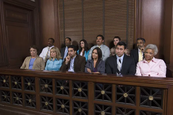 Jurors sitting together in jury box — Stock Photo, Image