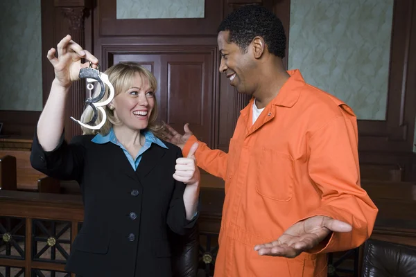 Lawyer And Client Celebrating Acquittal — Stock Photo, Image