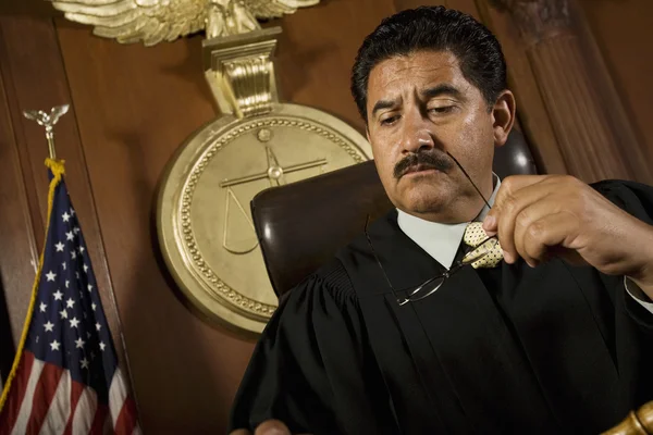 Pensive Judge Sitting In Court — Stock Photo, Image
