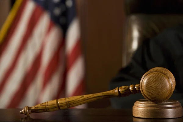 Gavel Lying In Front Of Judge's Chair — Stock Photo, Image