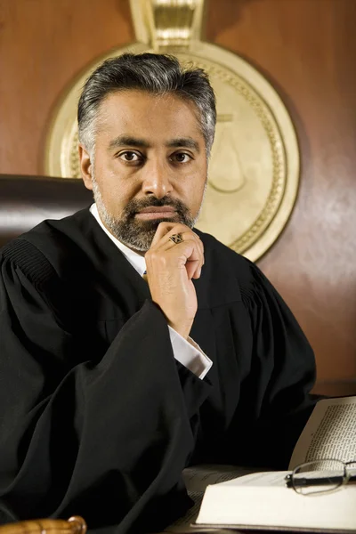 Male Judge Sitting With Law Book — Stock Photo, Image